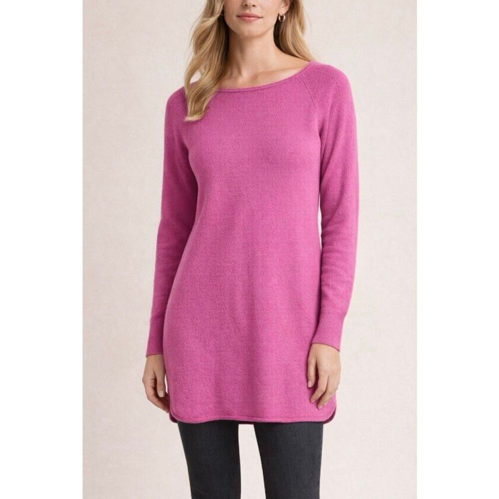 Halogen Nordstrom Wool/Cashmere Blend Tunic Length Sweater Top Size Large Pink